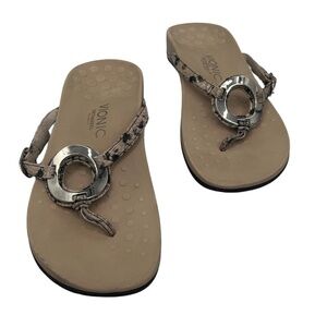 Vionic Karina Orthaheel Tan Brown Snakeskin Print Thong Sandals Size 8 Women's